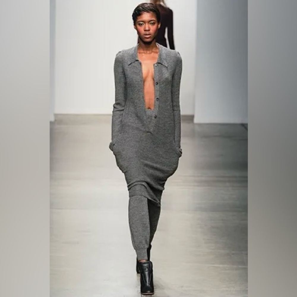 A Détacher 2014 Runway designer collection grey knit collared midi sweaterdress